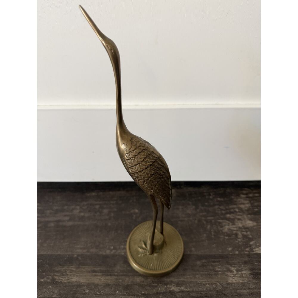 Vintage Solid Brass Leonard Crane Heron Bird Set 12”&7.5” 1960's Made In Korea